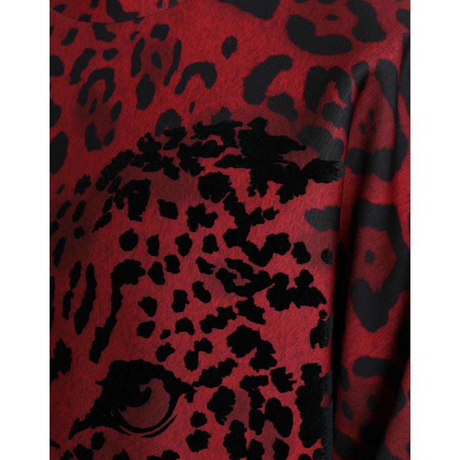 Dolce & Gabbana Red Leopard Print Crewneck Pullover Sweater