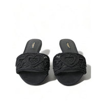 Dolce & Gabbana Elegant Black Heart Embroidery Slide Sandals