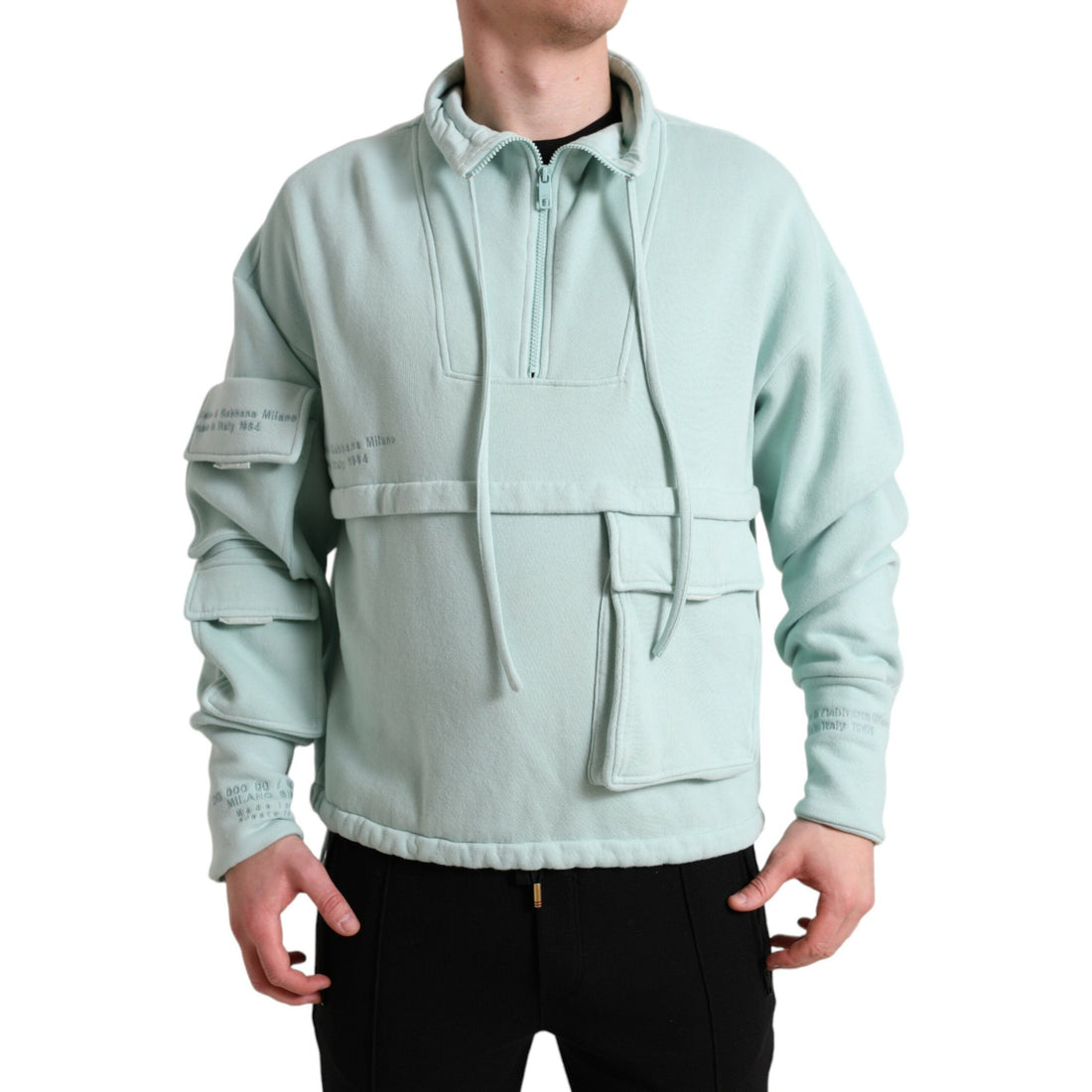 Dolce & Gabbana Mint Green Cotton Pockets Pullover Sweater