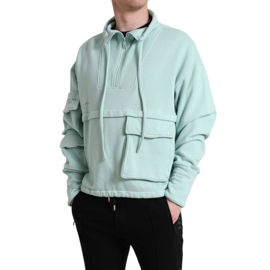 Dolce & Gabbana Mint Green Cotton Pockets Pullover Sweater