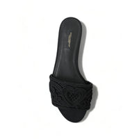 Dolce & Gabbana Elegant Black Heart Embroidery Slide Sandals