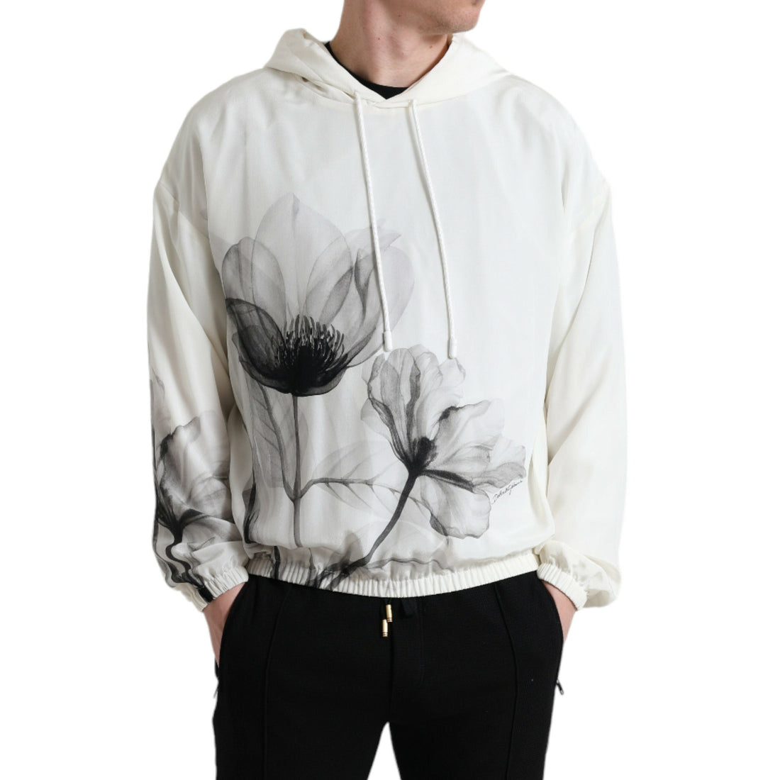 Dolce & Gabbana White Floral Print Hooded Pullover Sweater