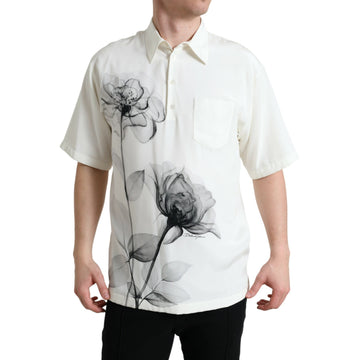 Dolce & Gabbana Off White Floral Print Collared Polo T-shirt