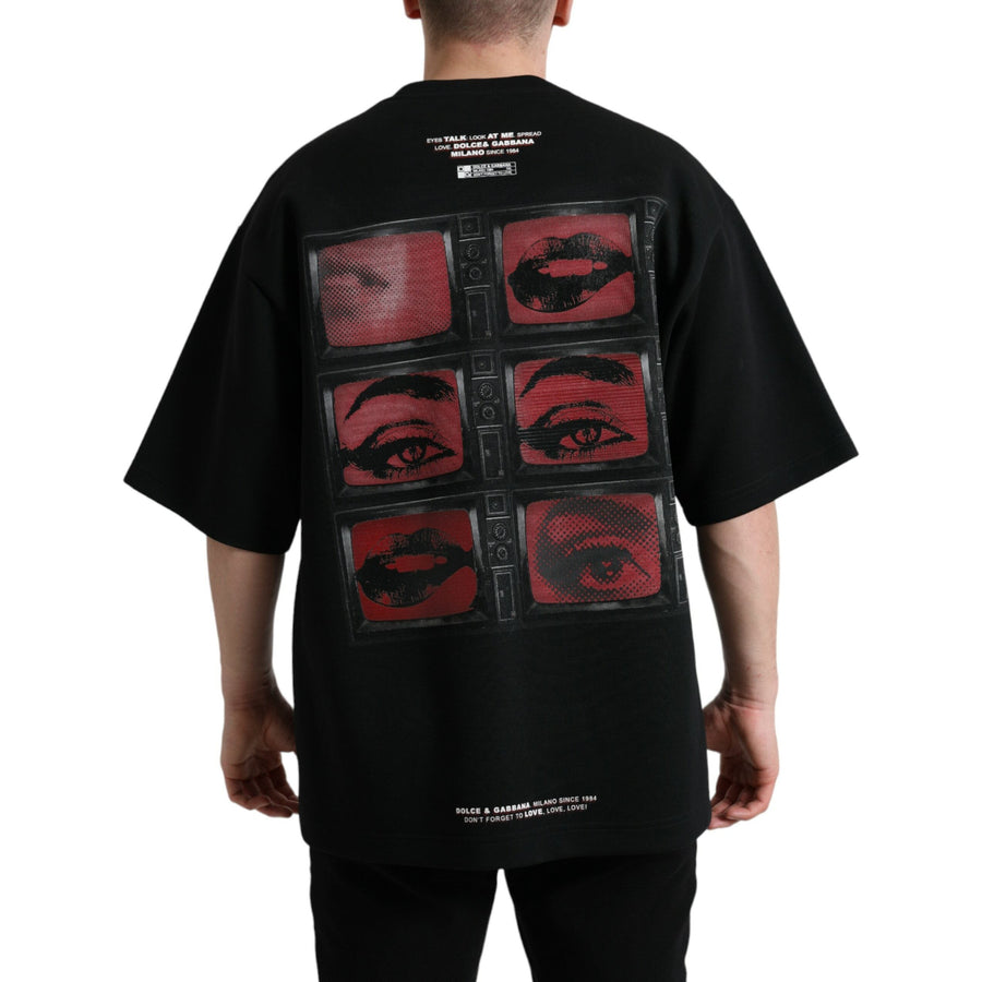 Dolce & Gabbana Black Eyes Print Cotton Round Neck T-shirt