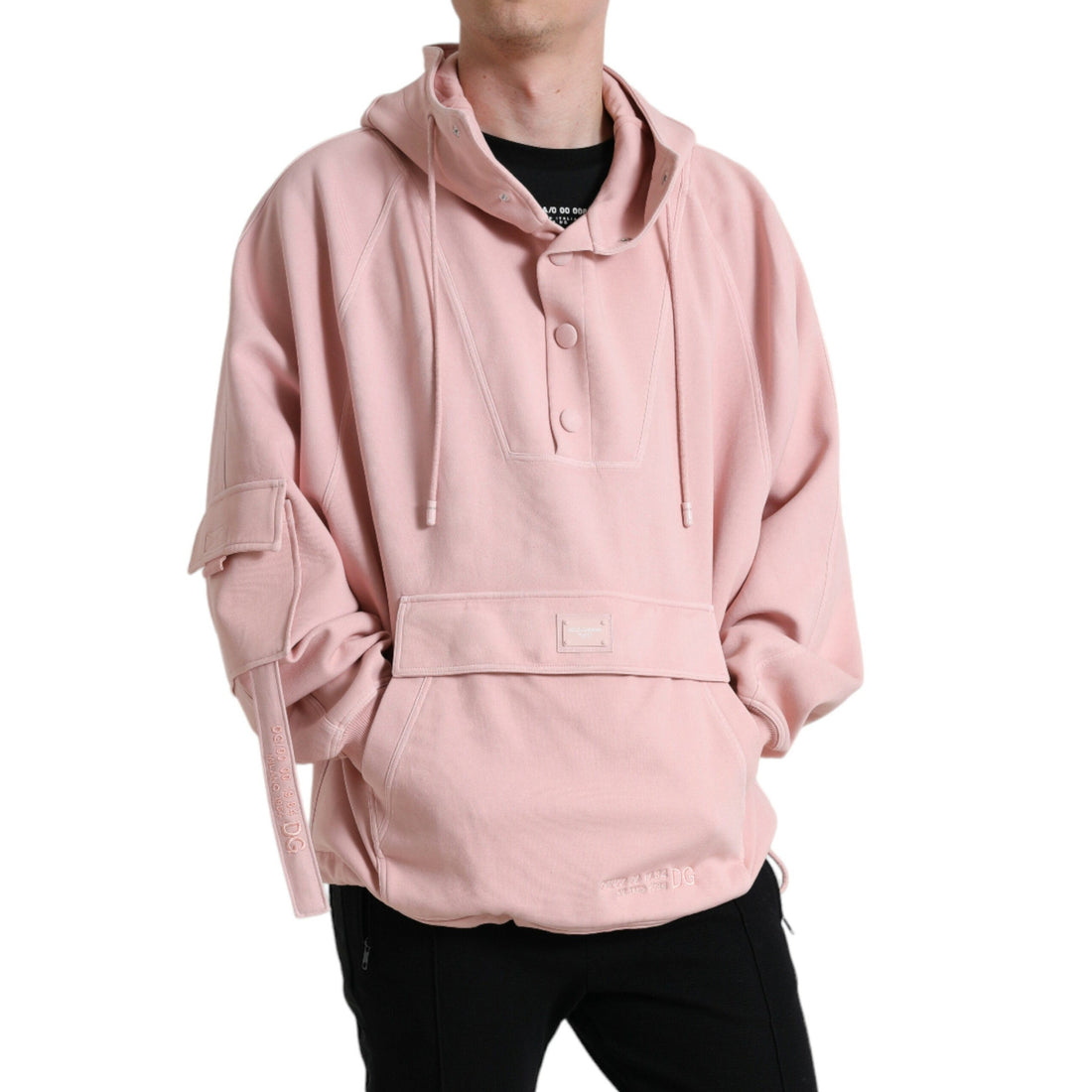 Dolce & Gabbana Pink Cotton Hooded Pockets Pullover Sweater