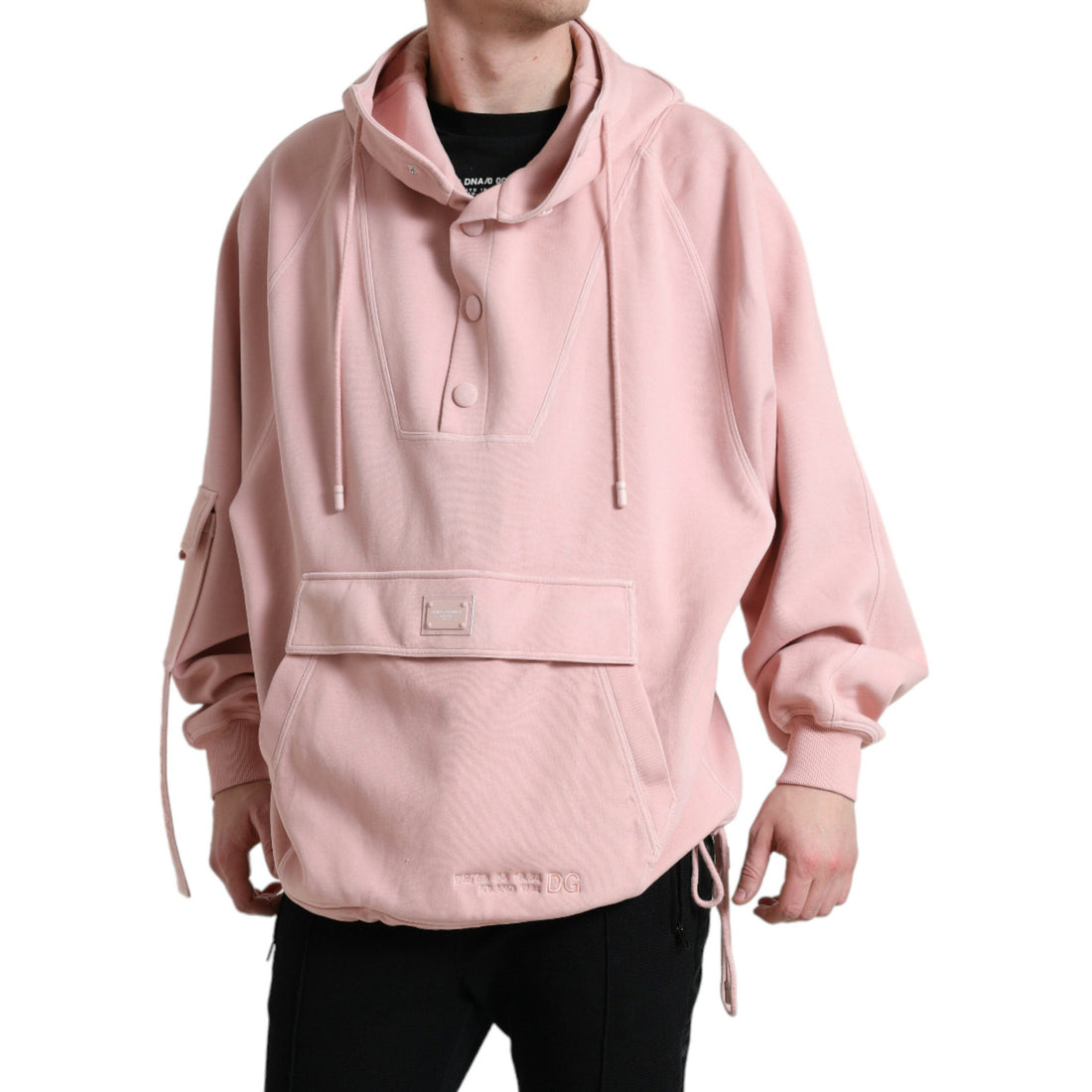 Dolce & Gabbana Pink Cotton Hooded Pockets Pullover Sweater