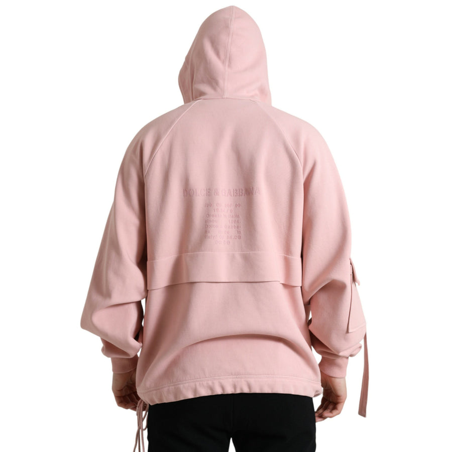 Dolce & Gabbana Pink Cotton Hooded Pockets Pullover Sweater