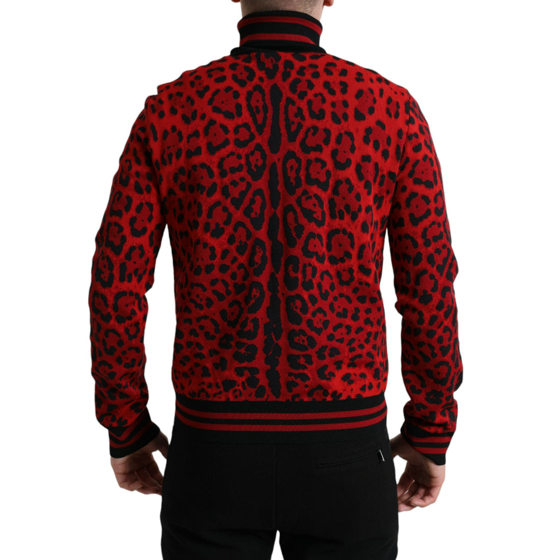 Dolce & Gabbana Red Leopard Print Turtleneck Pullover Sweater