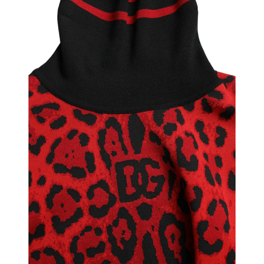 Dolce & Gabbana Red Leopard Print Turtleneck Pullover Sweater