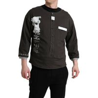 Dolce & Gabbana Dark Gray Cotton Button Down Pullover Sweater