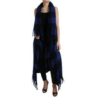 Dolce & Gabbana Black Blue Buffalo Check Poncho Coat Sweater