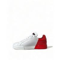 Dolce & Gabbana White Red Lace Up Womens Low Top Sneakers Shoes