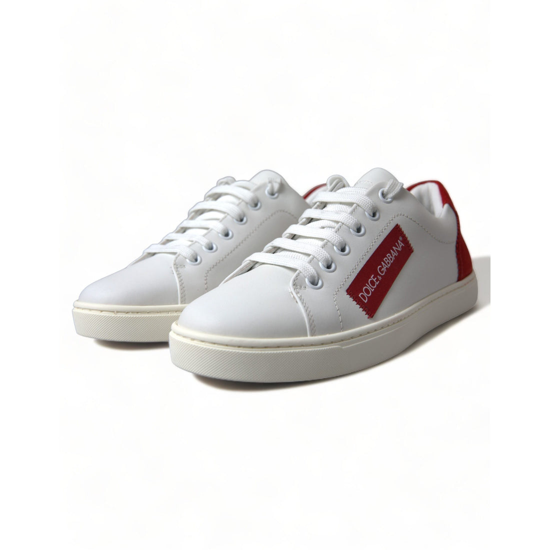 Dolce & Gabbana Chic White Leather Sneakers with Red Accents