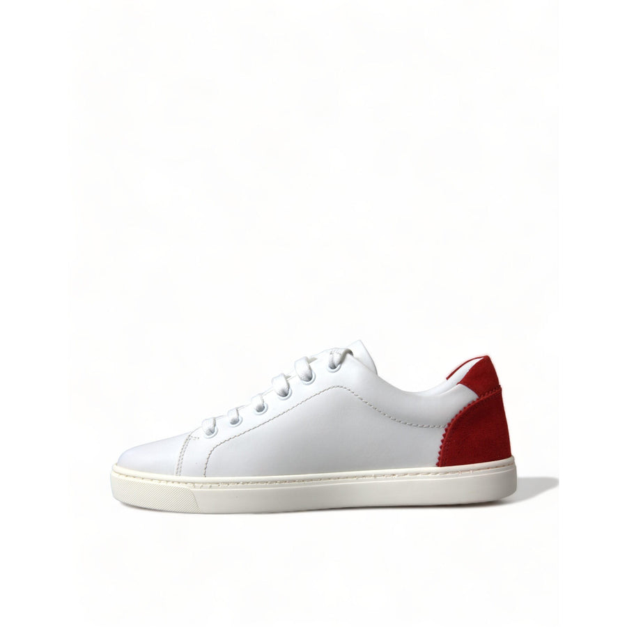 Dolce & Gabbana Chic White Leather Sneakers with Red Accents