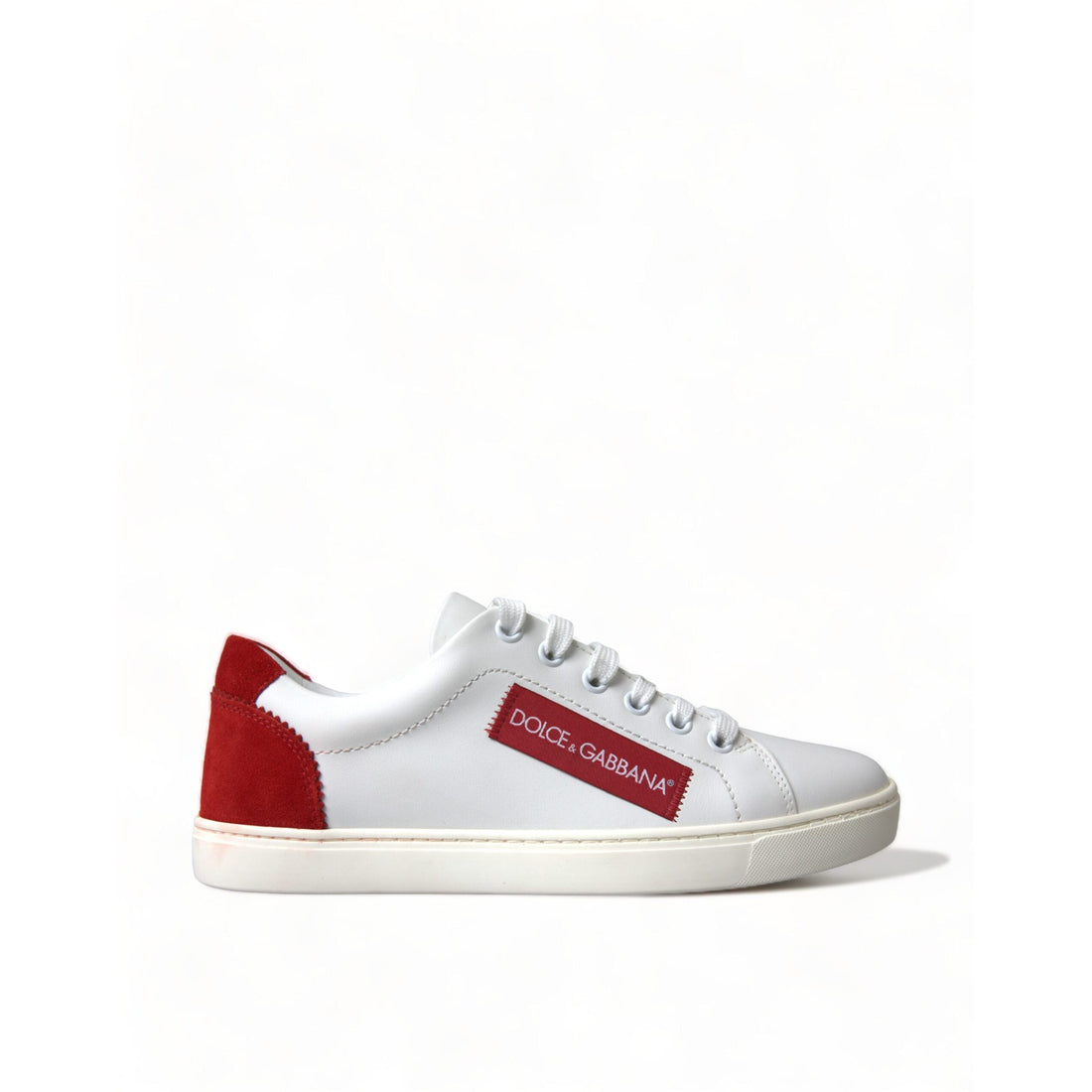 Dolce & Gabbana Chic White Leather Sneakers with Red Accents