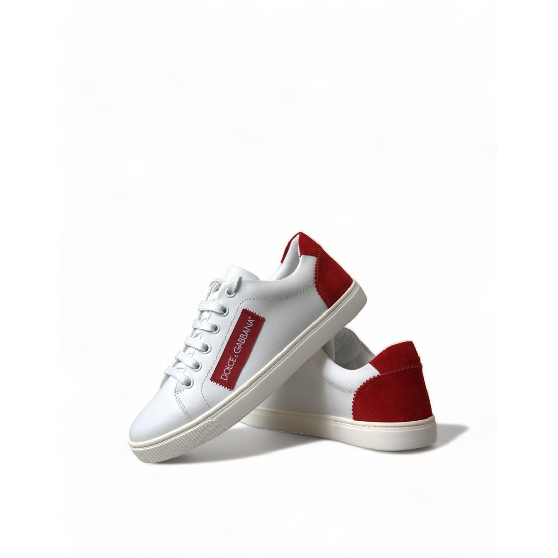 Dolce & Gabbana Chic White Leather Sneakers with Red Accents