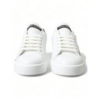 Dolce & Gabbana Elegant White & Gold Leather Sneakers