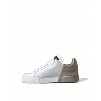 Dolce & Gabbana Elegant White & Gold Leather Sneakers