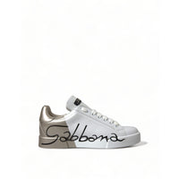 Dolce & Gabbana Elegant White & Gold Leather Sneakers