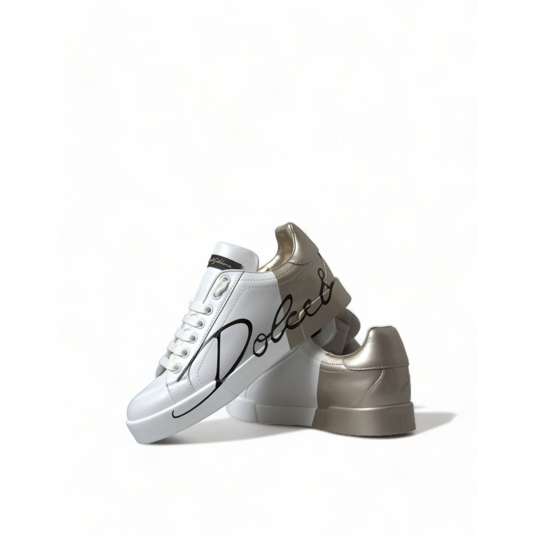 Dolce & Gabbana Elegant White & Gold Leather Sneakers