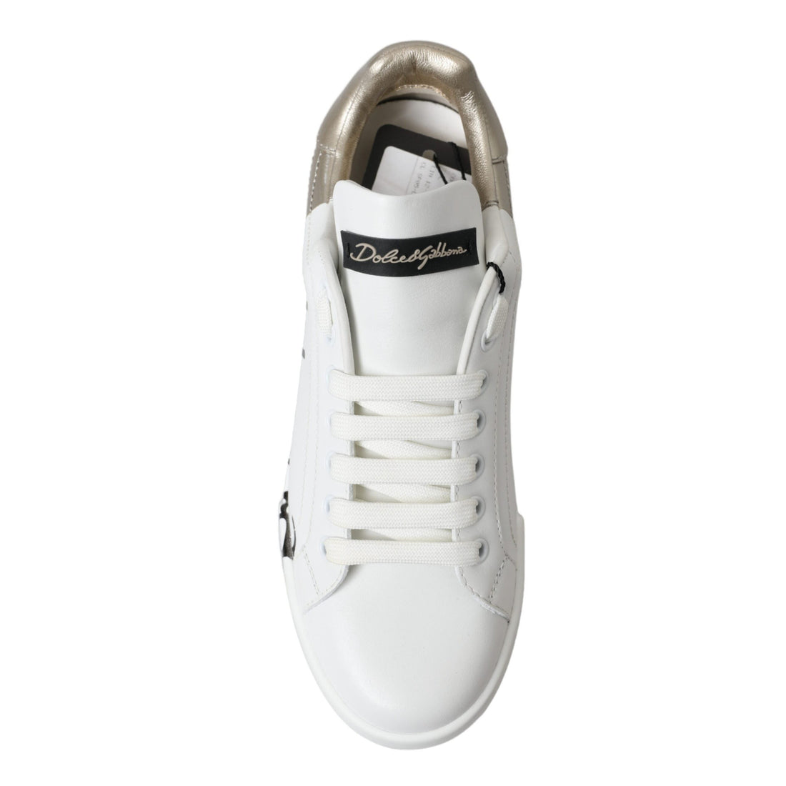 Dolce & Gabbana Elegant White & Gold Leather Sneakers