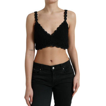 Dolce & Gabbana Black Cotton Bustier Cropped Crochet Tank Top