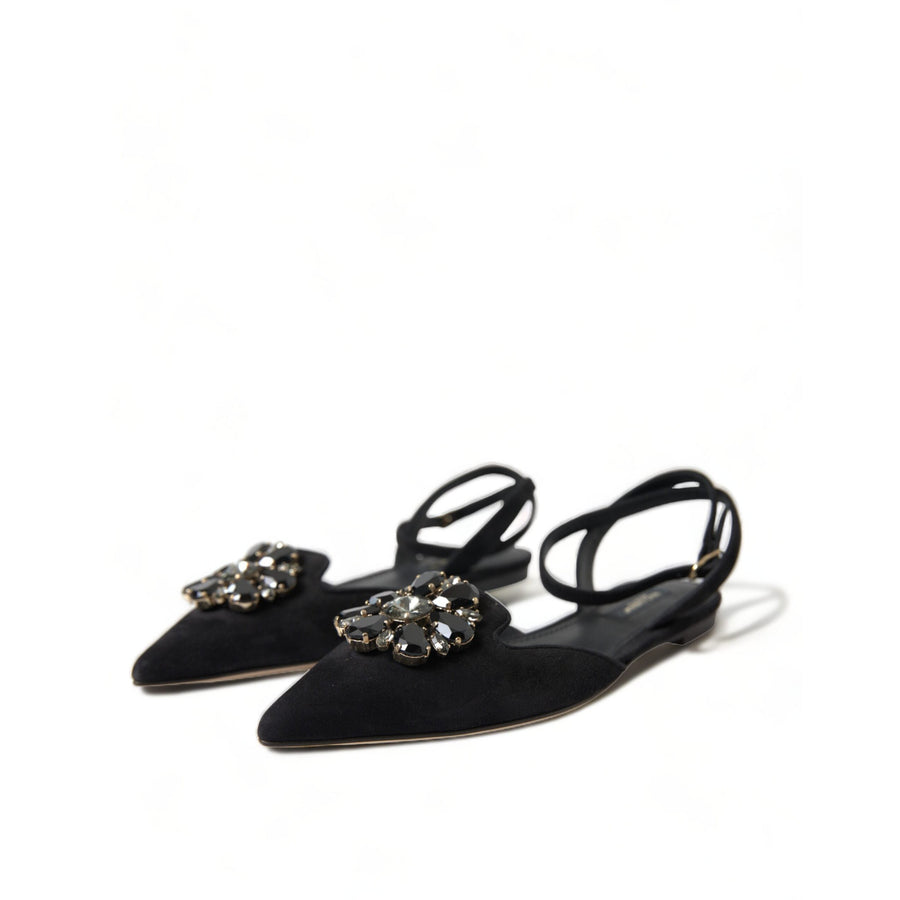 Dolce & Gabbana Suede Crystal Point-Toe Flats Slingbacks