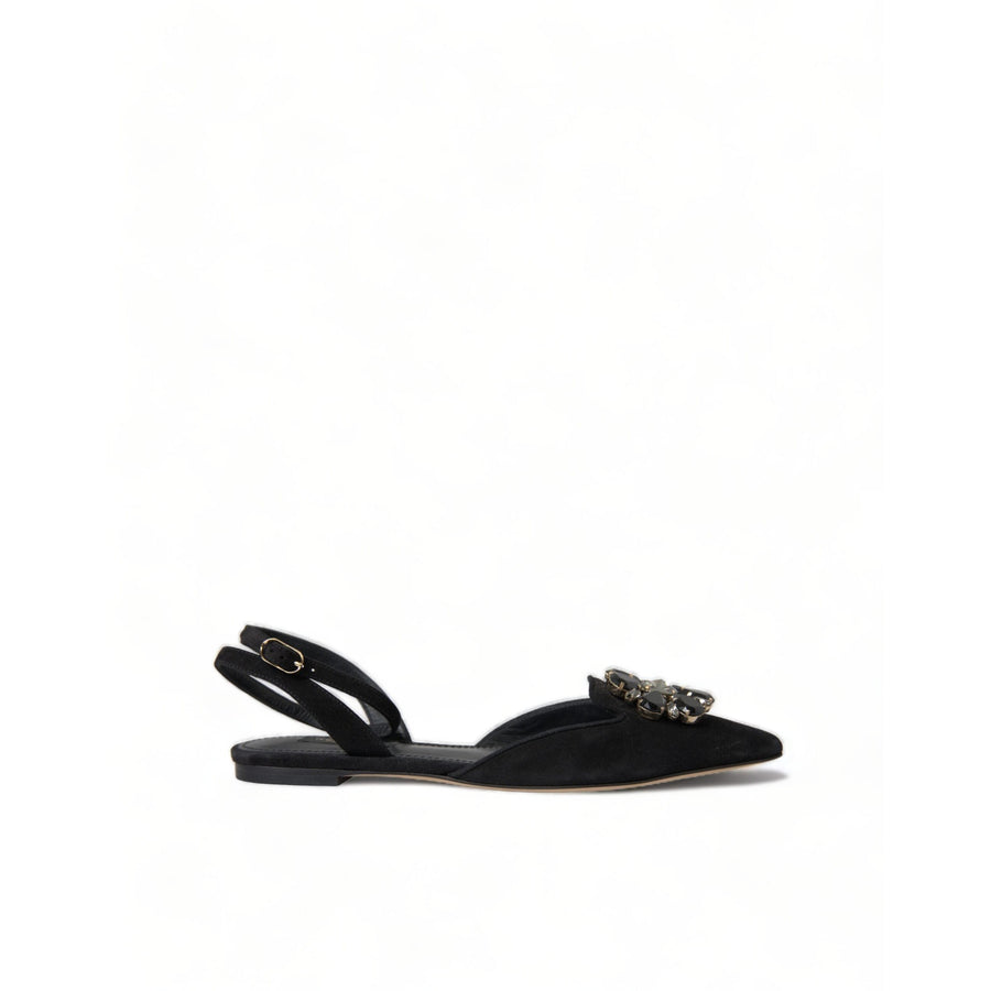 Dolce & Gabbana Suede Crystal Point-Toe Flats Slingbacks