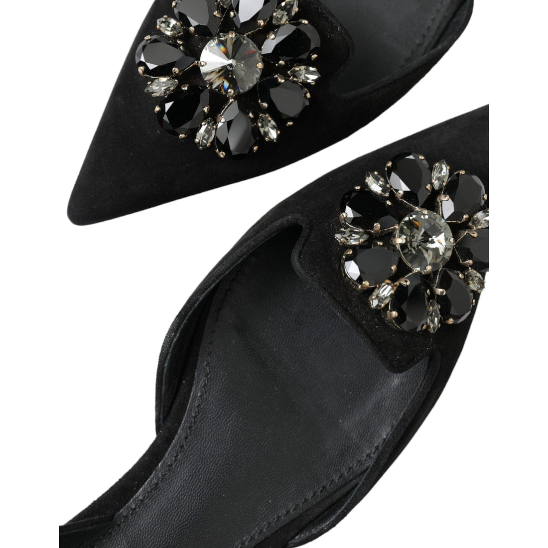 Dolce & Gabbana Suede Crystal Point-Toe Flats Slingbacks