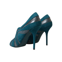 Dolce & Gabbana Teal Suede Peep Toe Heels Pumps