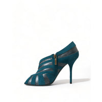 Dolce & Gabbana Teal Suede Peep Toe Heels Pumps