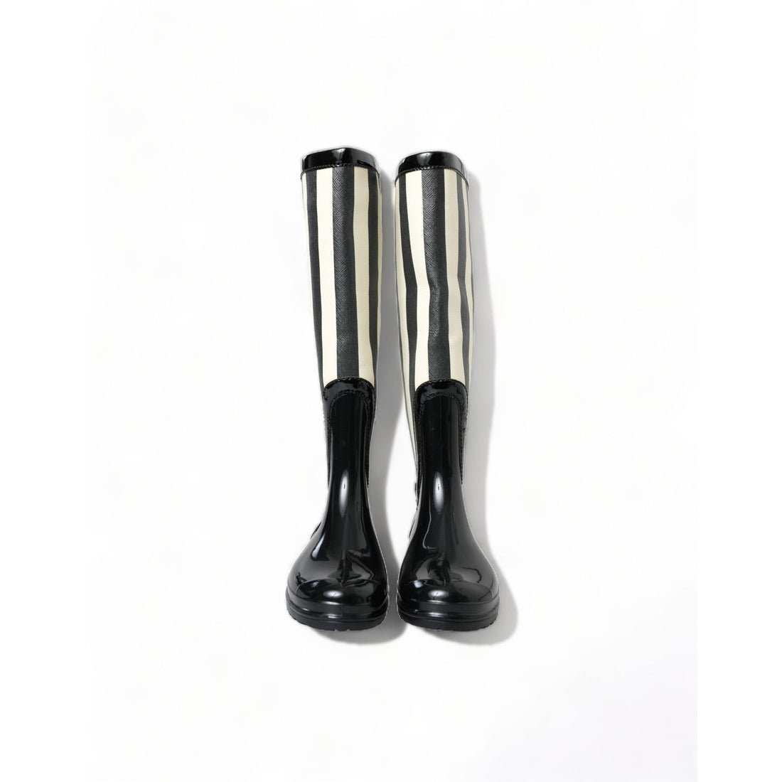 Dolce & Gabbana Black and White Striped Knee High Boots