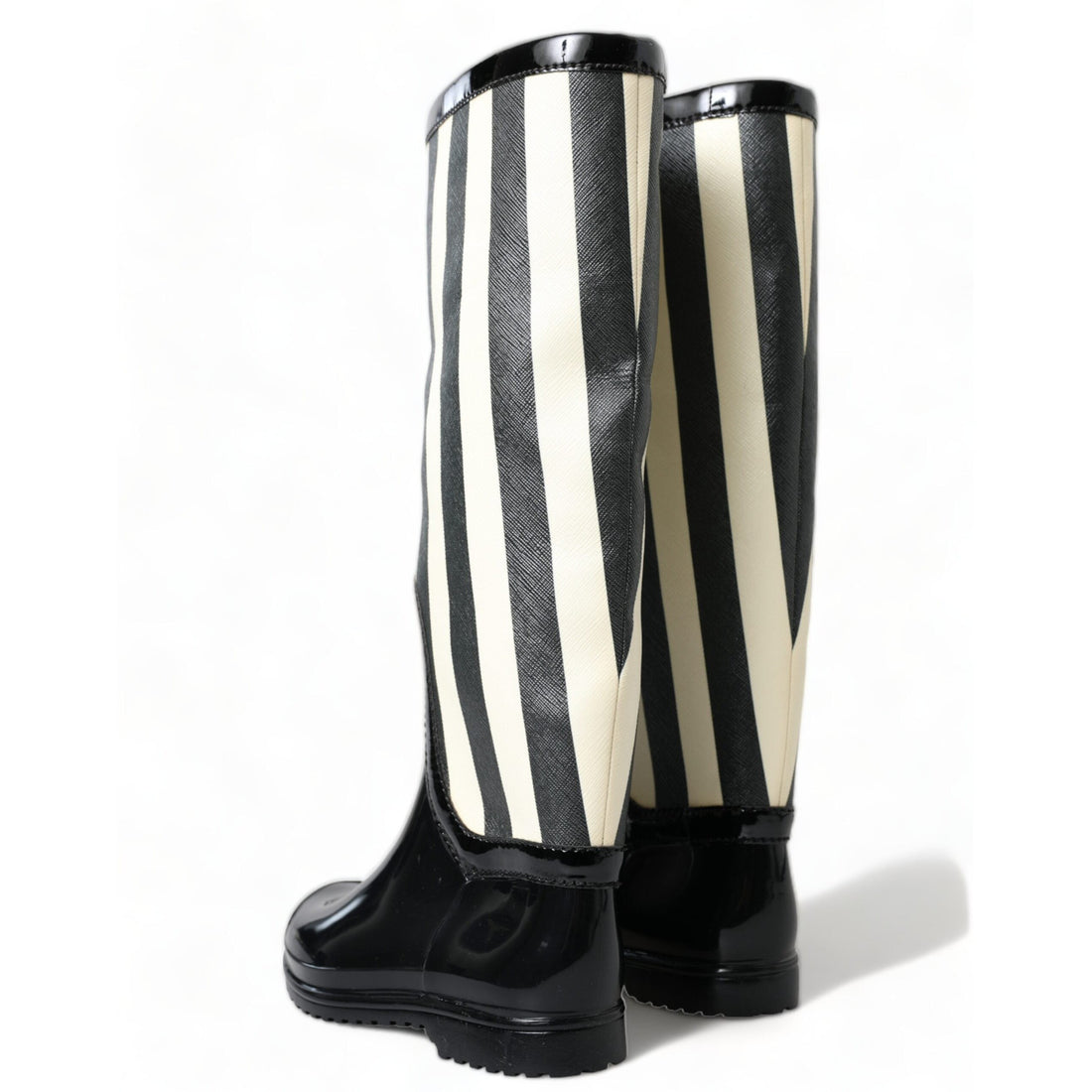 Dolce & Gabbana Black and White Striped Knee High Boots