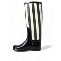 Dolce & Gabbana Black and White Striped Knee High Boots