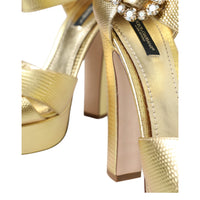 Dolce & Gabbana Gold Crystal-Embellished Leather Sandals