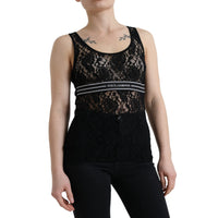 Dolce & Gabbana Elegant Lace Tank Top with Logo Stripe