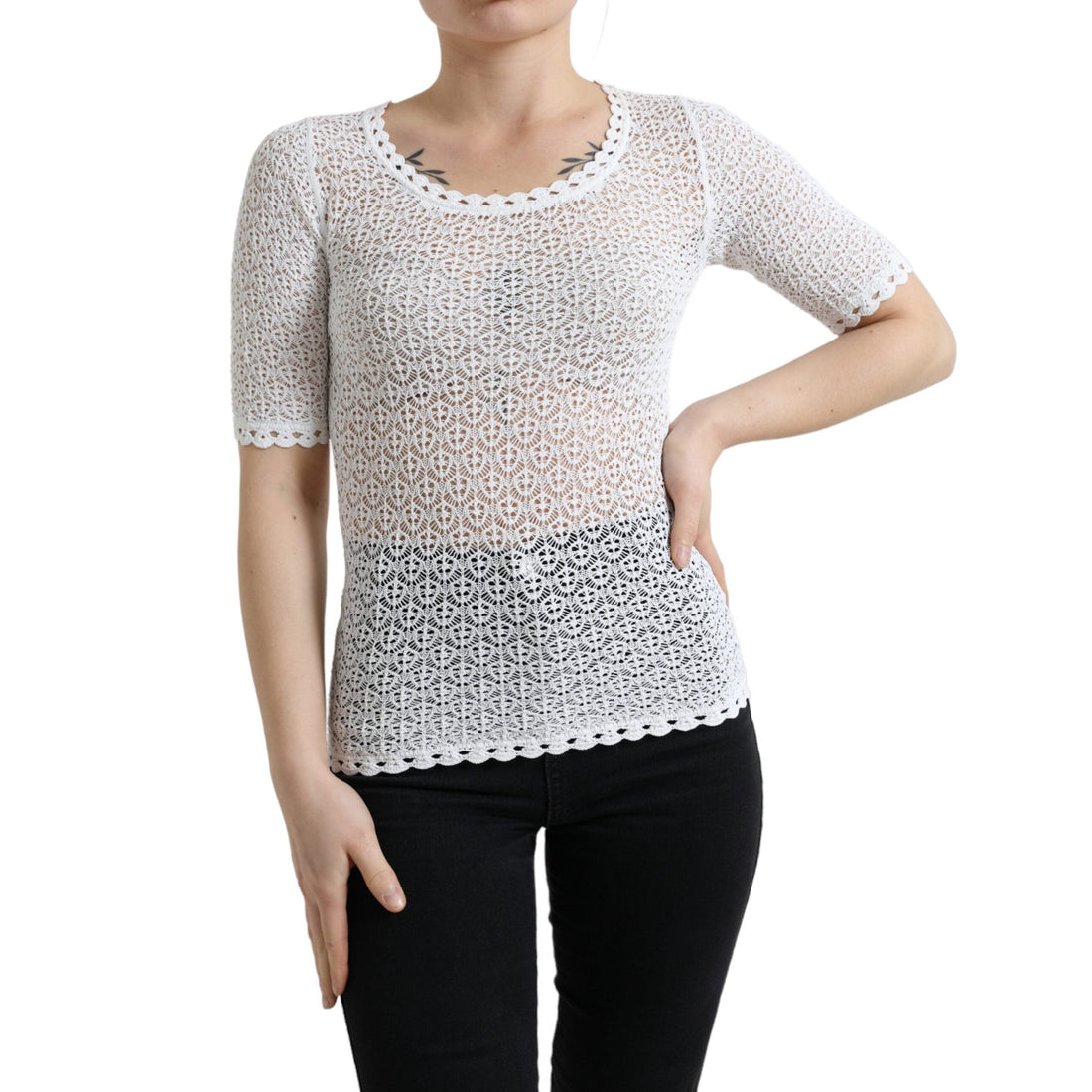 Dolce & Gabbana Elegant White Knitted Round Neck Top