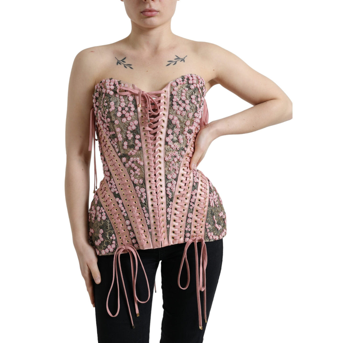 Dolce & Gabbana Silken Nylon Bustier Corset Top in Pink