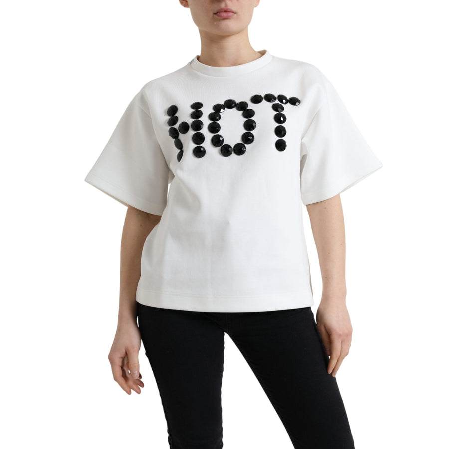 Dolce & Gabbana T-shirt White Cotton Stretch Black HOT Crystal