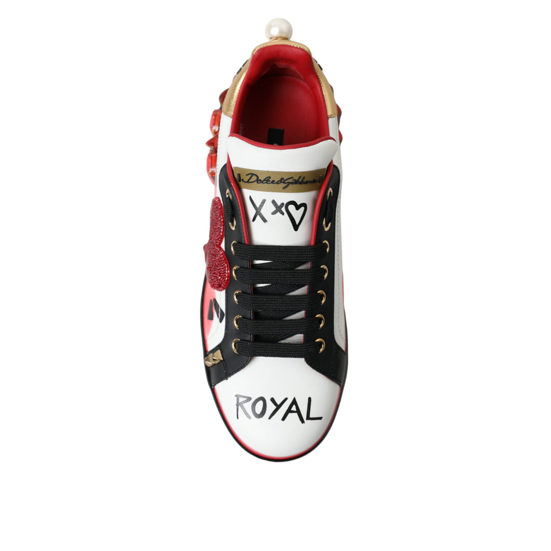 Dolce & Gabbana White Red Crystals Portofino Sneakers Women Shoes