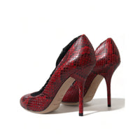 Dolce & Gabbana Red Almond Toe Snakeskin Pumps with Lace Socks