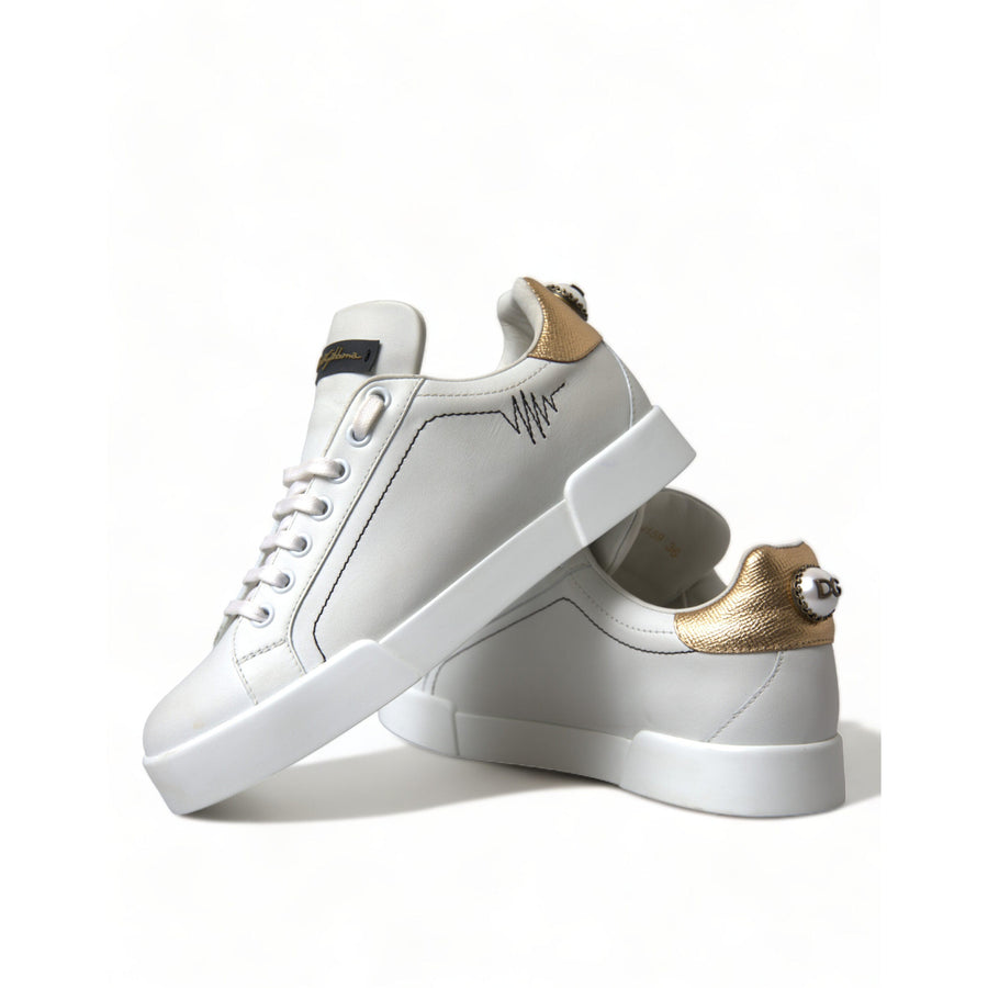 Dolce & Gabbana Elegant Portofino White Leather Sneakers