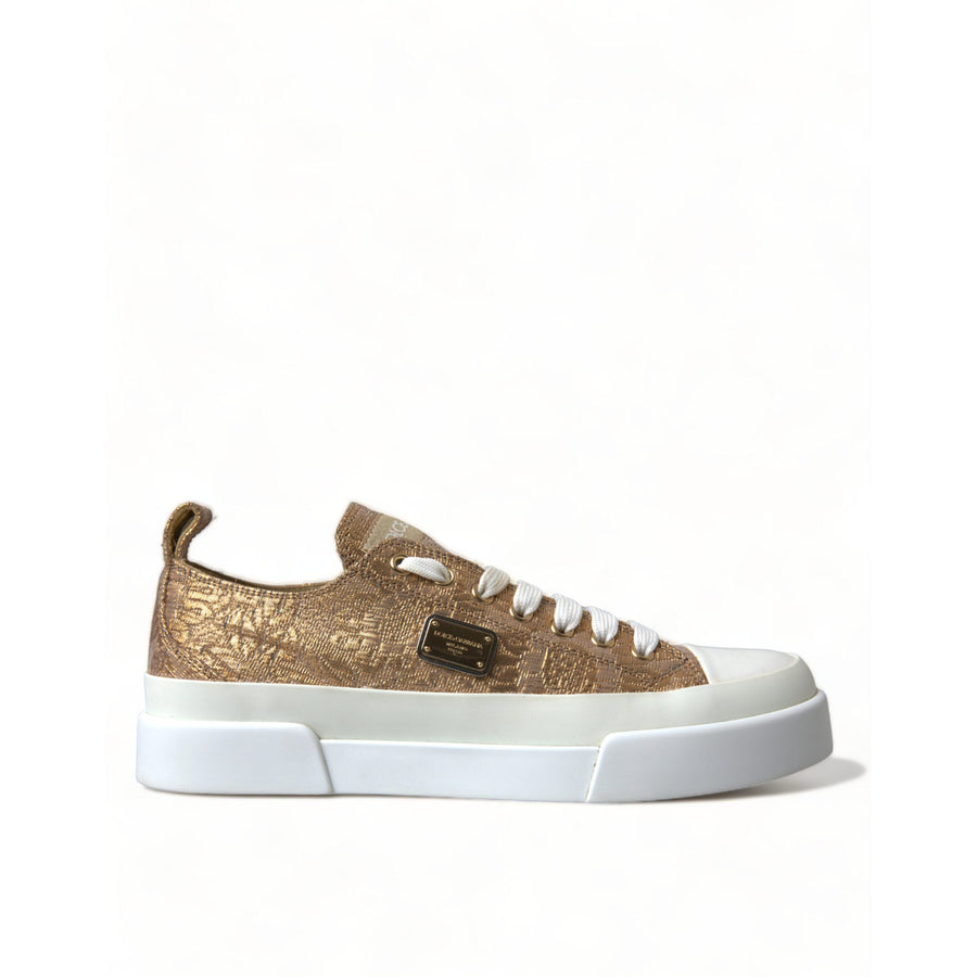 Dolce & Gabbana Gold White Brocade Low Top Sneakers Women Shoes