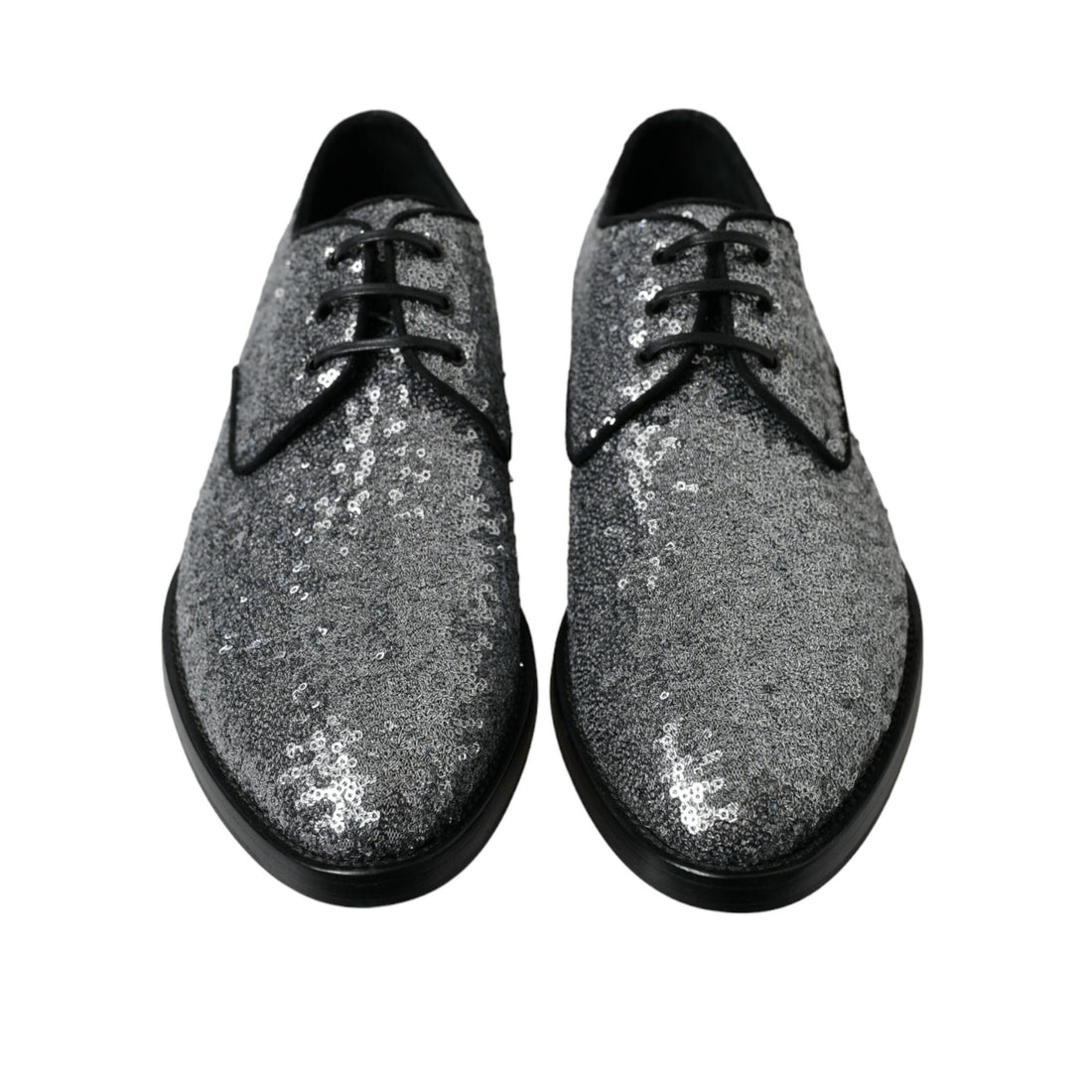 Dolce & Gabbana Silver Sequined Lace Up Men Derby Dress Shoes