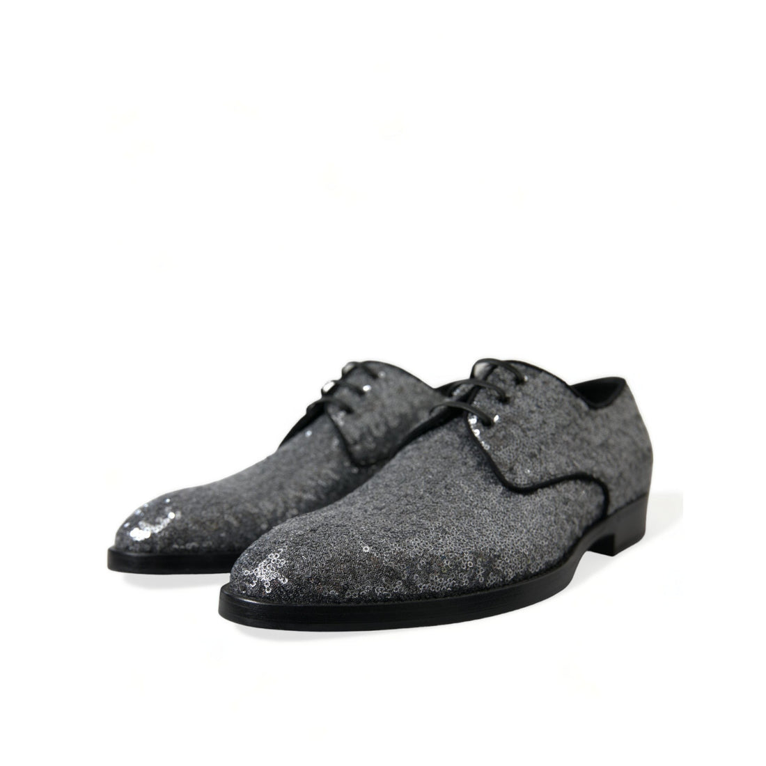 Dolce & Gabbana Silver Sequined Lace Up Men Derby Dress Shoes