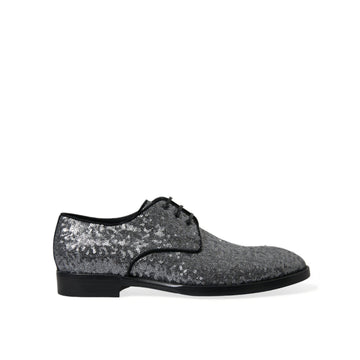 Dolce & Gabbana Silver Sequined Lace Up Men Derby Dress Shoes