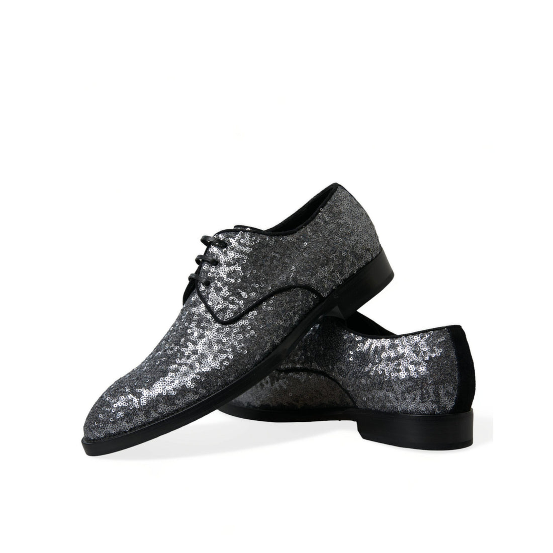 Dolce & Gabbana Silver Sequined Lace Up Men Derby Dress Shoes