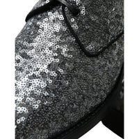 Dolce & Gabbana Silver Sequined Lace Up Men Derby Dress Shoes