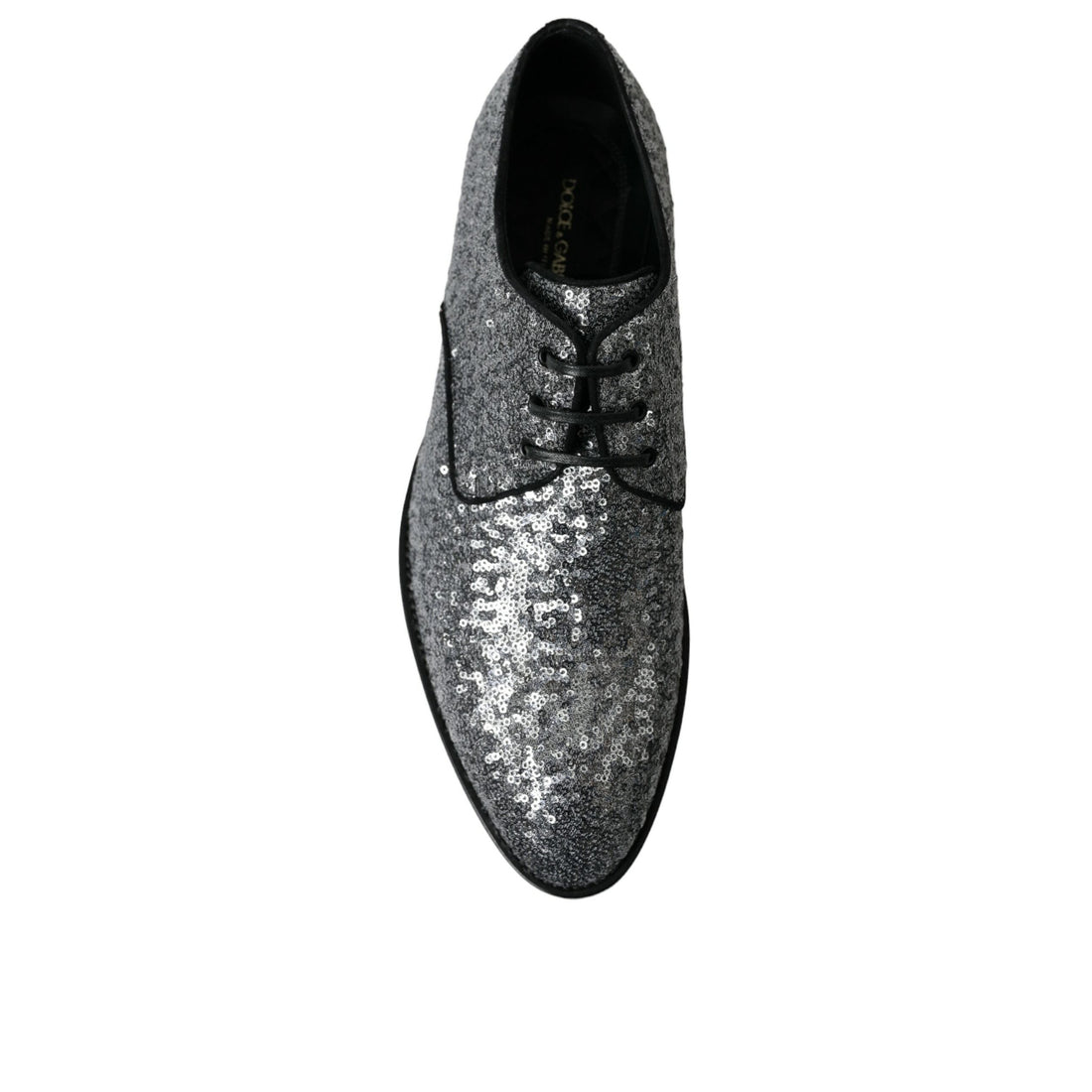 Dolce & Gabbana Silver Sequined Lace Up Men Derby Dress Shoes