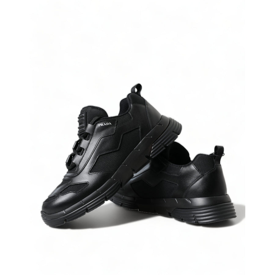 Prada Sleek Low Top Leather Sneakers in Timeless Black